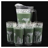 Jeanette Glass Helenic Green Pitcher & Tumblers