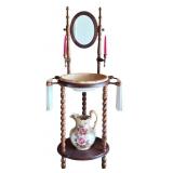 Vintage Wash Stand w/ Mirror, Bowl & Pitcher Set