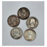 Silver Washington Quarters (5)