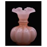 Fenton Pink Angel Skin Coral Glass Melon Vase