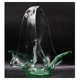 Vintage Clear Green Bent Glass Bonbon Basket
