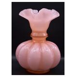 Fenton Pink Angel Skin Coral Glass Melon Vase