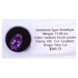 11.0cts Amethyst Pear Cut Appraised Gemstone