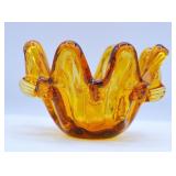 Vintage Murano Amber Glass Ashtray / Trinket Bowl