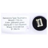7.54cts Yellow-Green Tourmaline Appraised Gemstone