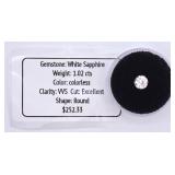 1.02cts White Sapphire Appraised Gemstone