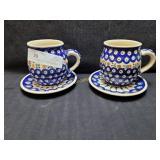 2) Vintage Boleslawic Pottery Poland Large Cups &