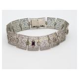 Antique Silverplate Bracelet w Amethyst & CZs