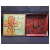 Decorative Red Wood Tray & FAITH Picture