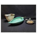Vintage Ceramics Lot Green Leaf Shape Bowl, Made