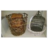 Mix Lot Of Baskets & Wicker Bird Cage