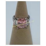 Sterling Silver Pink & White Stones Ring Sz 6