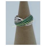 Sterling Silver & Green CZs Ring Size 7
