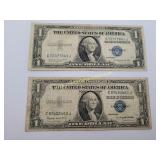 2) 1935 G Silver Certificate Dollar Bills - NO
