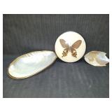 Decorative Lot Large Shell w Gold Trim, Butterfly