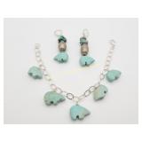 Sterling Silver Bracelet w Turquoise Bears &