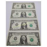 4) 2003 Star Note Dollar Bills Consecutive Serial