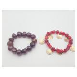 Red Polished Stones & Plastic Beads Bracelets