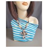 Vintage Polished Stones Chunky Cross Necklace