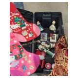 Plastic Footlocker Filled With Misc Christmas