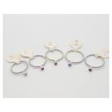 5) Sterling Silver Semiprecious Stones Stacking