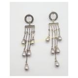 Sterlling Silver Marcasite & Pearls Chandelier