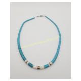 Vntg Turquoise, Brass & Heishi Disc Beads Necklace