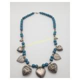Vintage Green Stones & Silver Plate Hearts