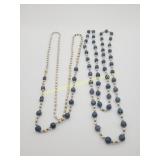 2) Vintage Blue Coral & Faux Seed Pearls Necklaces