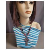 Vintage Polished Stones & CAMCO Pewter Cross