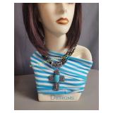 Chunky Turquoise & Polished Stones Cross Necklace