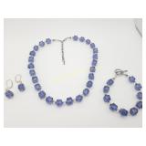 Vintage Purple Glass Beads & Sterling Clasp Set