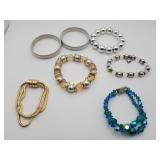 Group Of 7 Bracelets - Glass Beads, Metal, Plastic