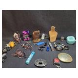 Mix Trinkets & Collectibles Lot - Wood Carving,