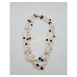 Vintage 4 Strands 14K Gold, Onyx & Pearls Necklace