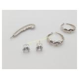 Sterling Silver Earrings & Feather Brooch