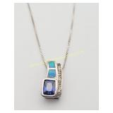 Sterling Silver Opal Pendant & Necklace