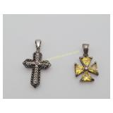 Sterling Silver Diamond Cross & Citrine Pendant