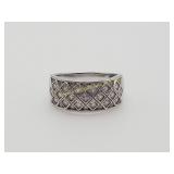Sterling Silver Quilt Pattern CZ Band Ring Sz 10