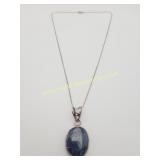 Vntg Sterling Silver Chain & Faceted Blue Sapphire