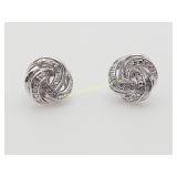 Sterling Silver Love Knot Diamond Earrings 1/10CTW