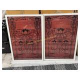 2) Burgundy & Black Framed Art