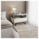New Modani Bari White Nightstand Glass Top &