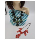 2) Bib Style Necklaces Green & Orange