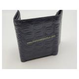 Triple Fold Croc Print Black Leather Wallet
