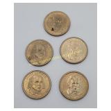 5) Presidents $1 Gold Tone Coins