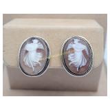 Vintage Sterling Silver Camoe Earrings