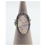 Vintage Japan Foil Back Faux Opal Ring Sterling &
