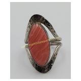 Sterling Silver Hammered Finish Pink Stone Ring