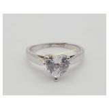 Sterling Silver Heart Shape CZ Ring Sz 6